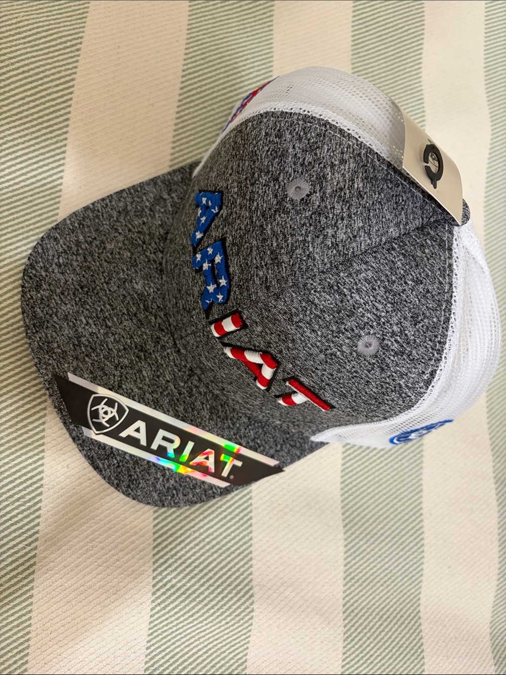 Ariat Gray & White Trucker Hat with Stars & Stripes Accent
